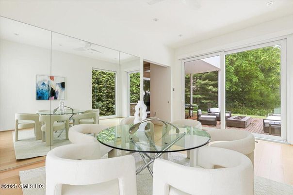 Dining room, Interior, Recessed Lighting, Wood Texture Flooring