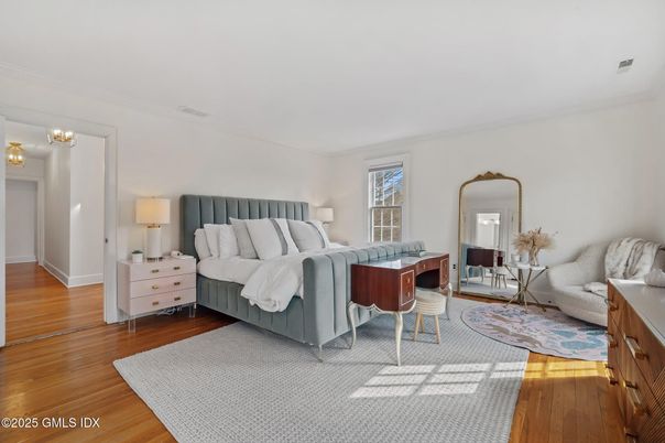 Bedroom, Chandelier, Interior, Wood Texture Flooring