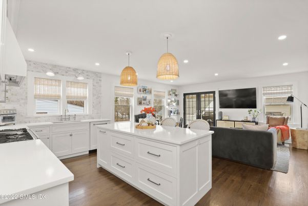 Interior, Kitchen, Living room, Pendant Lights, Recessed Lighting, Wood Texture Flooring