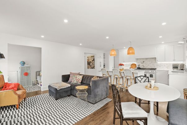 Dining room, Interior, Kitchen, Living room, Pendant Lights, Recessed Lighting, Wood Texture Flooring