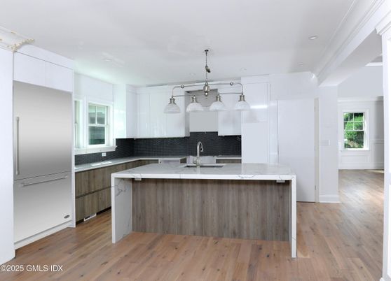 Interior, Kitchen, Pendant Lights, Recessed Lighting, Wood Texture Flooring