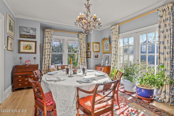 Chandelier, Dining room, Interior, Wood Texture Flooring