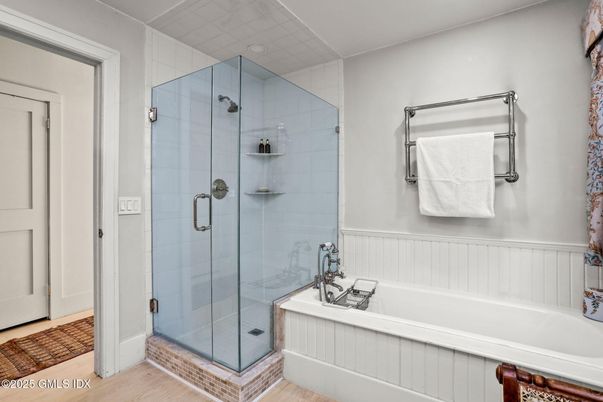 Bathroom, Glass Shower, Interior, Wood Texture Flooring