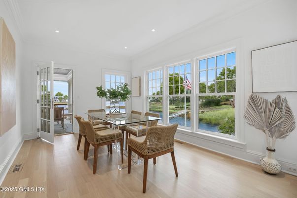 Dining room, Interior, Recessed Lighting, Wood Texture Flooring