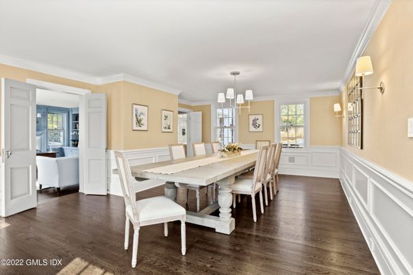 Dining room, Interior, Pendant Lights, Wood Texture Flooring