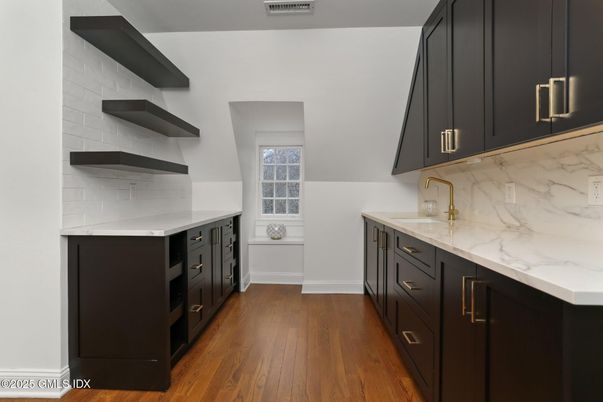 Interior, Kitchen, Marble Walls, Wood Texture Flooring