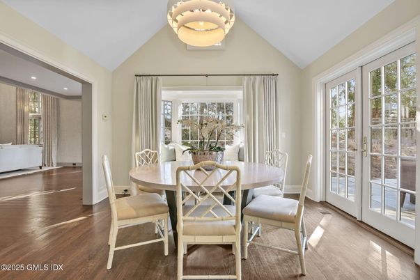 Dining room, Interior, Recessed Lighting, Wood Texture Flooring
