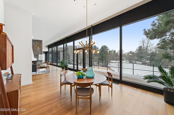 Dining room, Interior, Pendant Lights, Wood Texture Flooring