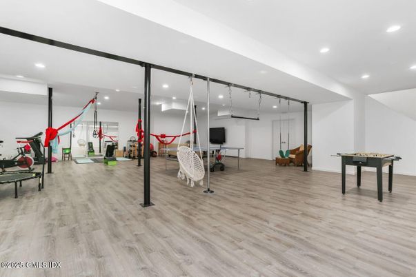 Fitness Equipment, Game Room, Interior, Recessed Lighting, Wood Texture Flooring