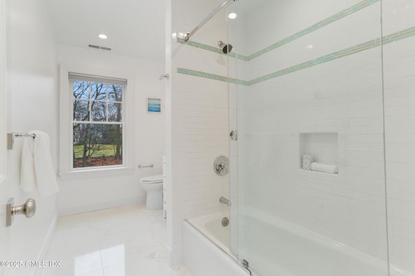Bathroom, Glass Shower, Interior, Marble, Recessed Lighting