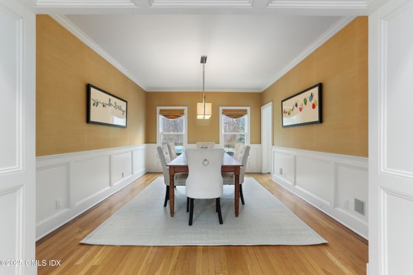 Dining room, Interior, Pendant Lights, Wood Texture Flooring