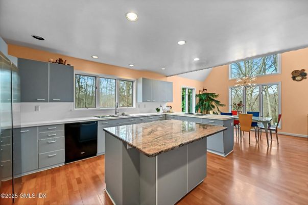 Dining room, Interior, Kitchen, Recessed Lighting, Wood Texture Flooring