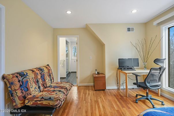 Home Office, Interior, Recessed Lighting, Wood Texture Flooring