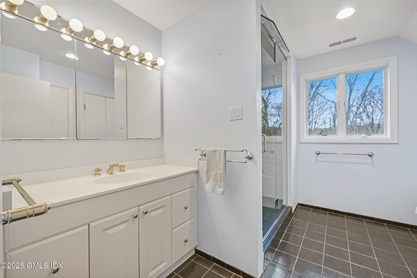 Bathroom, Dual Sink Vanities, Glass Shower, Interior, Recessed Lighting
