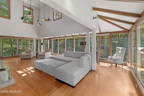 Interior, Living room, Pendant Lights, Wooden Beams, Wood Texture Flooring