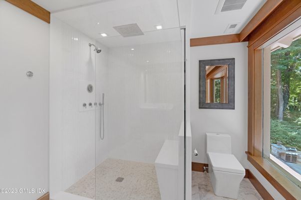 Bathroom, Glass Shower, Interior, Marble, Recessed Lighting