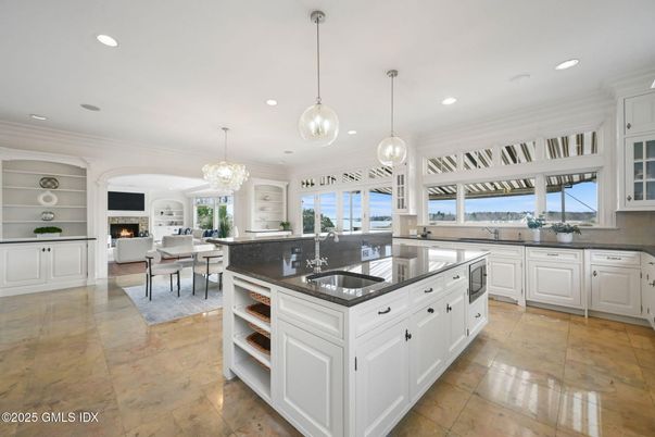 Chandelier, Dining room, Fireplace, Interior, Kitchen, Living room, Pendant Lights, Recessed Lighting