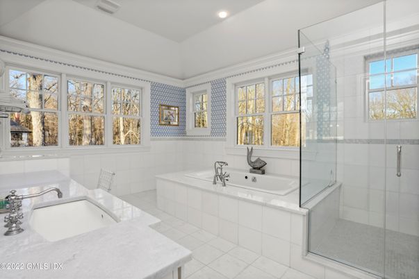 Bathroom, Dual Sink Vanities, Glass Shower, Interior, Recessed Lighting