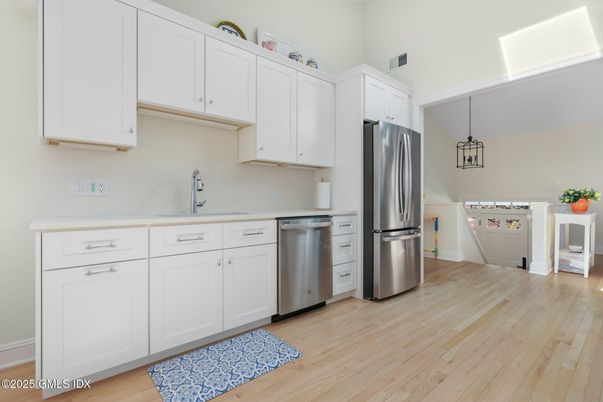 Interior, Kitchen, Pendant Lights, Stainless Steel Appliances, Wood Texture Flooring