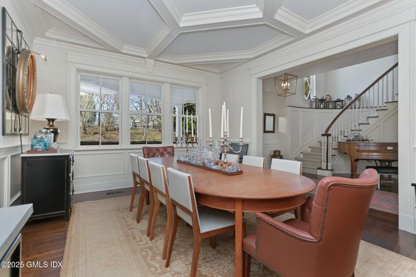 Dining room, Interior, Pendant Lights, Wood Texture Flooring