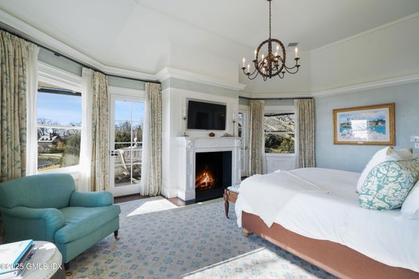 Bedroom, Chandelier, Fireplace, Interior