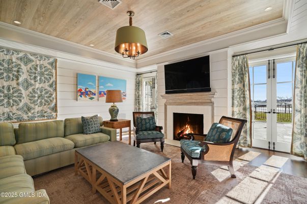 Fireplace, Interior, Living room, Recessed Lighting, Wooden Ceilings, Wood Texture Flooring