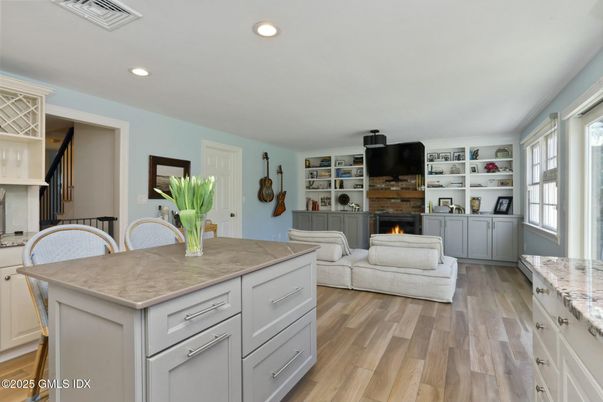 Fireplace, Interior, Recessed Lighting, Wood Texture Flooring