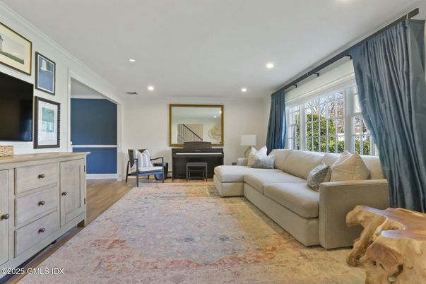 Interior, Living room, Piano, Recessed Lighting, Wood Texture Flooring