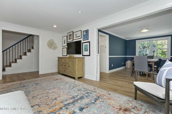 Dining room, Interior, Recessed Lighting, Wood Texture Flooring