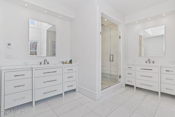 Bathroom, Dual Sink Vanities, Glass Shower, Interior, Recessed Lighting