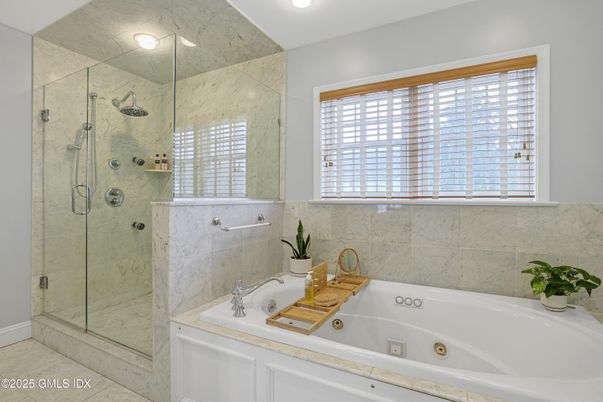 Bathroom, Glass Shower, Interior, Marble Walls, Recessed Lighting