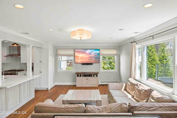 Interior, Kitchen, Living room, Recessed Lighting, Wood Texture Flooring