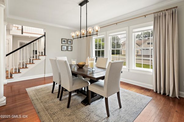 Dining room, Interior, Pendant Lights, Wood Texture Flooring