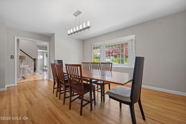 Dining room, Interior, Pendant Lights, Wood Texture Flooring