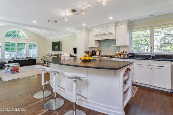 Dining room, Interior, Kitchen, Living room, Recessed Lighting, Wood Texture Flooring