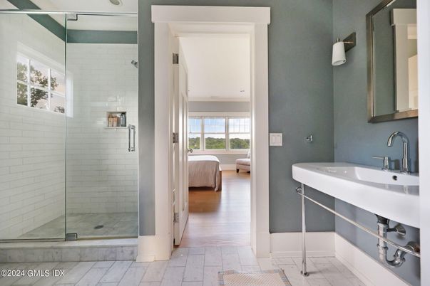 Bathroom, Bedroom, Glass Shower, Interior, Wood Texture Flooring