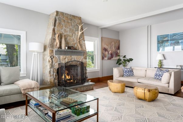 Fireplace, Interior, Living room, Stone Walls, Wood Texture Flooring