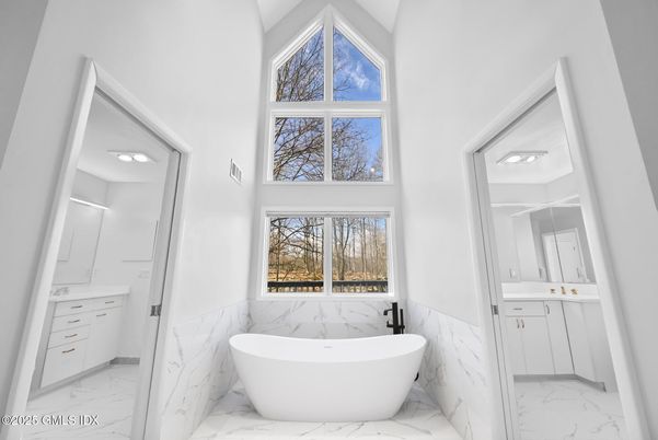 Bathroom, Dual Sink Vanities, Free Standing Baths, Interior, Marble