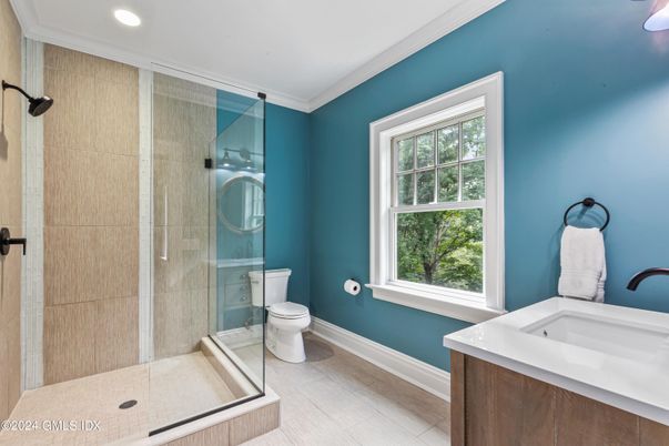 Bathroom, Glass Shower, Interior, Recessed Lighting