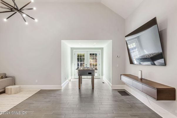 Game Room, Interior, Pendant Lights, Recessed Lighting, Wood Texture Flooring
