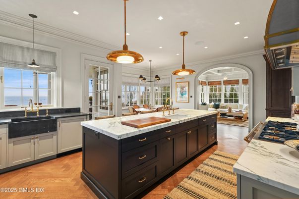 Dining room, Interior, Kitchen, Living room, Pendant Lights, Recessed Lighting, Water, Wood Texture Flooring