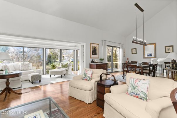 Dining room, Interior, Living room, Pendant Lights, Wood Texture Flooring