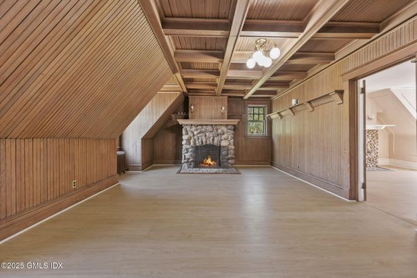 Empty room, Fireplace, Interior, Wooden Beams, Wooden Ceilings, Wood Texture Flooring, Wooden Walls