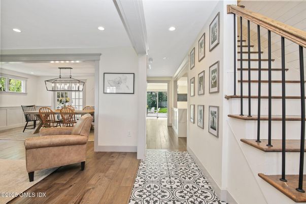 Dining room, Interior, Pendant Lights, Recessed Lighting, Wood Texture Flooring