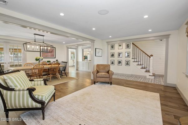 Dining room, Interior, Pendant Lights, Recessed Lighting, Wood Texture Flooring
