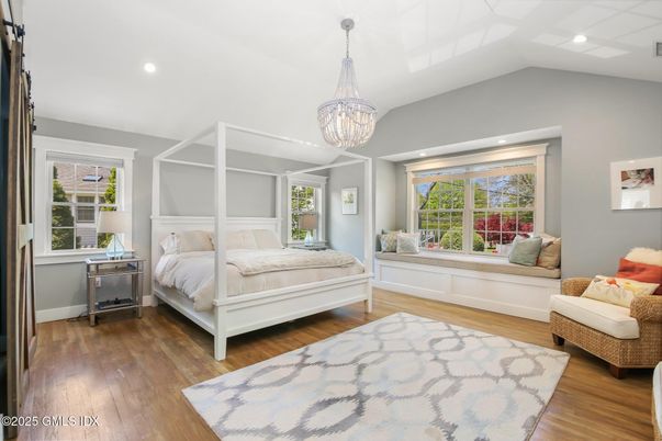 Bedroom, Chandelier, Interior, Recessed Lighting, Wood Texture Flooring