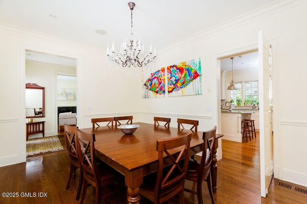 Chandelier, Dining room, Interior, Pendant Lights, Wood Texture Flooring