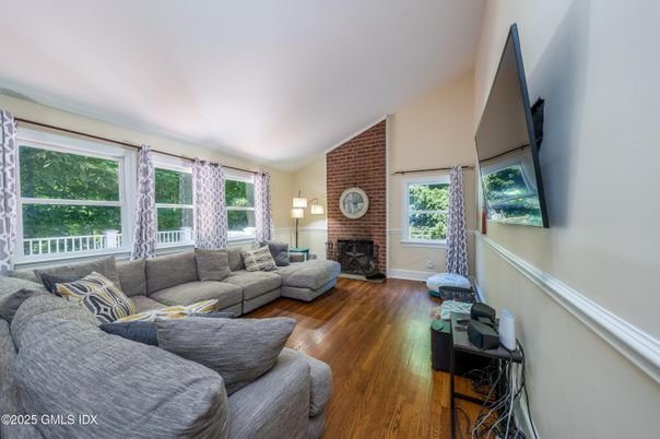 Fireplace, Interior, Living room, Stone Walls, Wood Texture Flooring