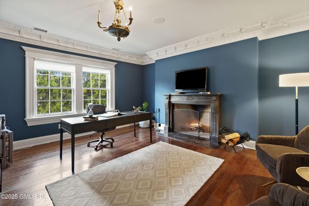 Fireplace, Home Office, Interior, Wood Texture Flooring