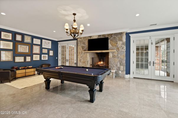 Billiard Table, Chandelier, Fireplace, Game Room, Interior, Recessed Lighting